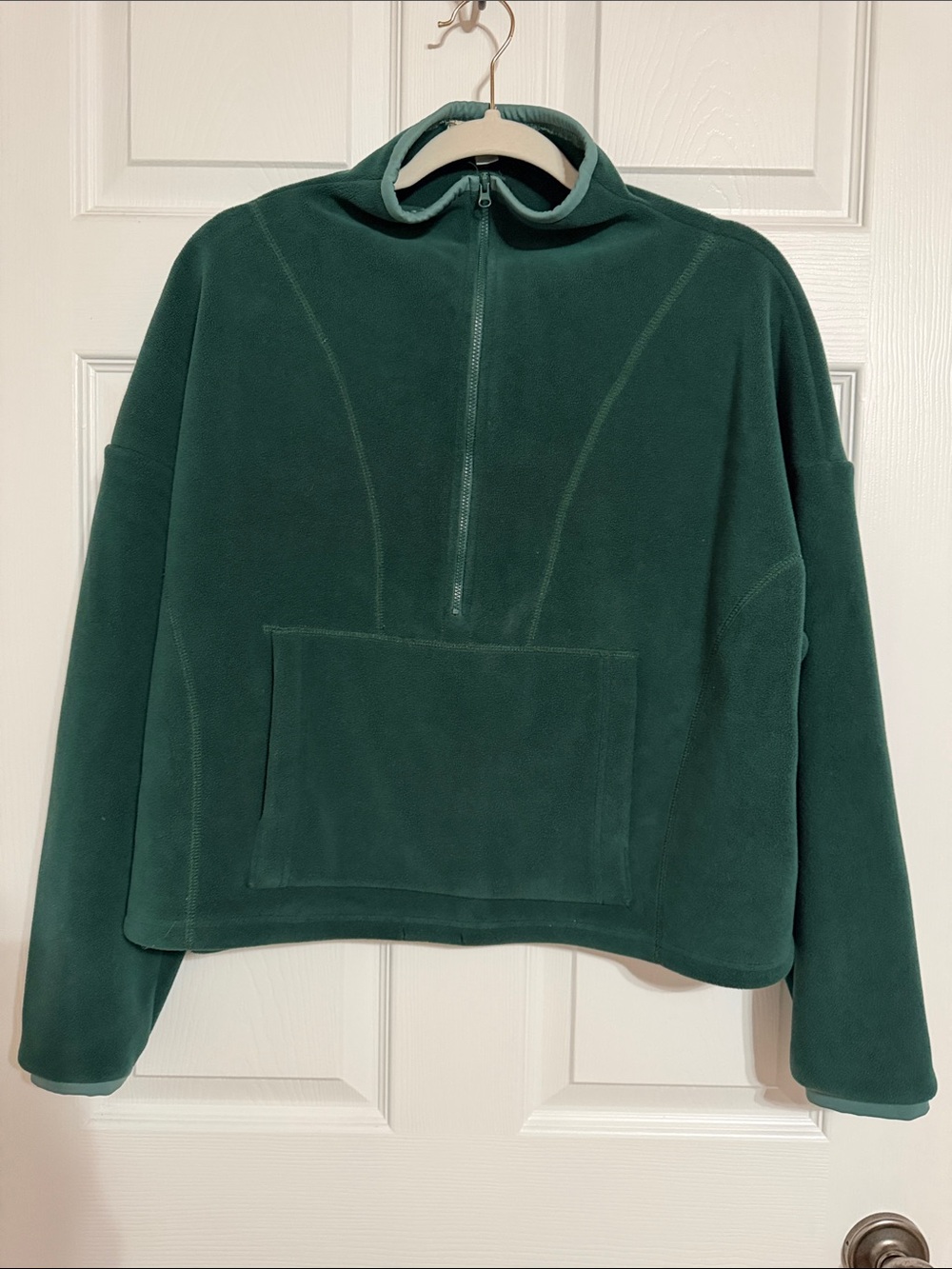 Women's Deep Green Half-Zip Teddy Fleece Jacket
